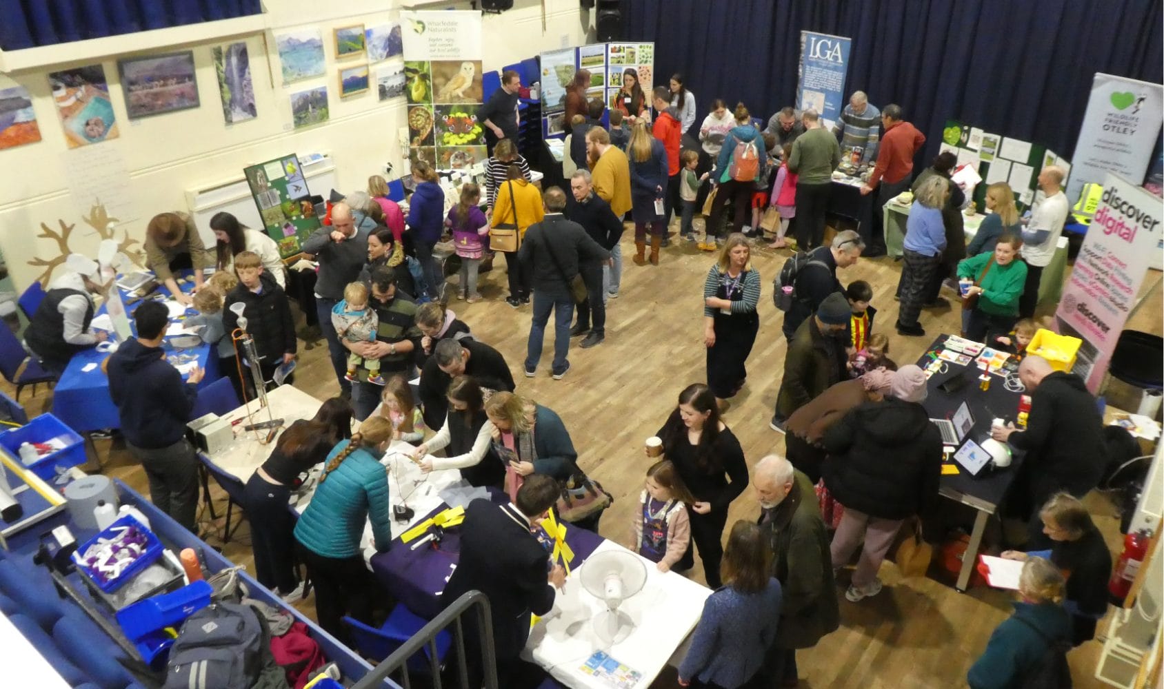 A birds-eye view photo of part of the 2024 Science Fair.