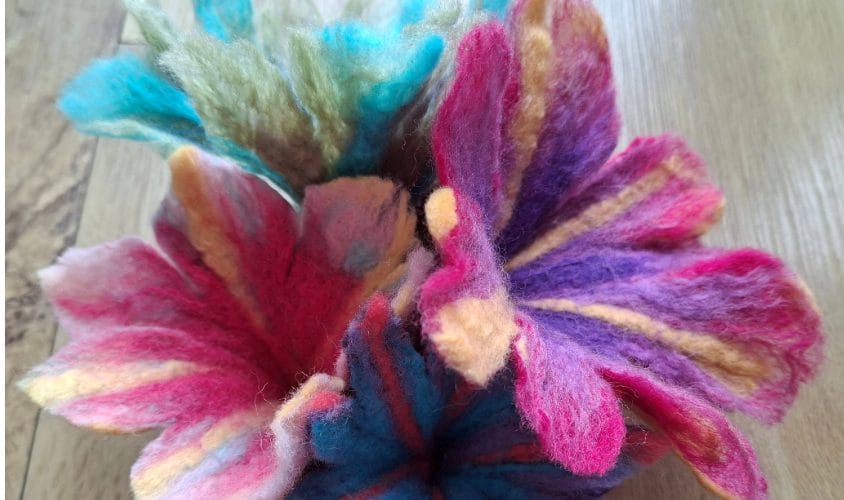 A wet felted flower.
