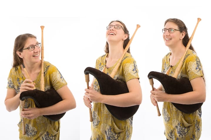 Lizzie Gutteridge playing bagpipes